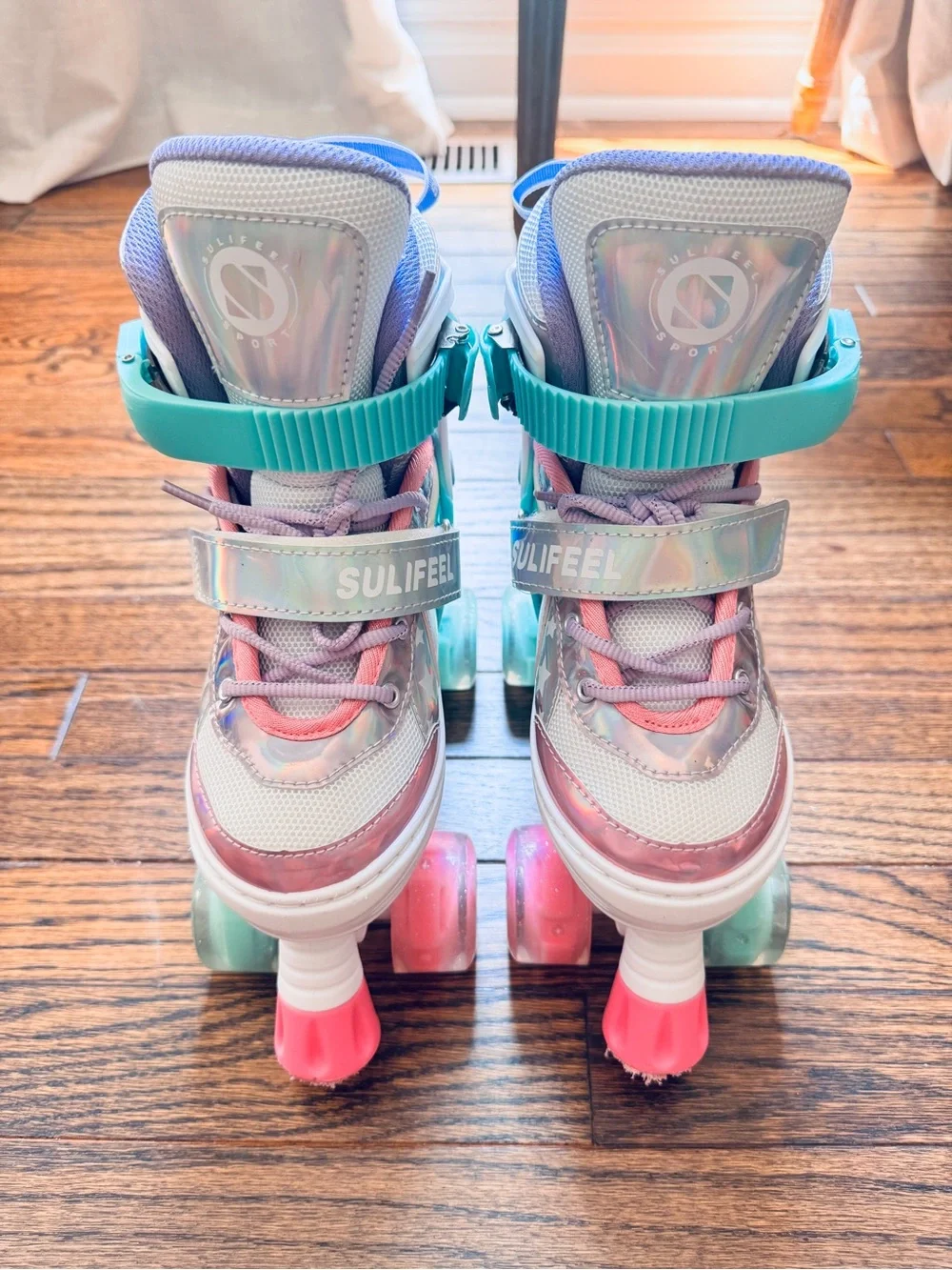 Girls' Roller Skates - Purple & Turquoise Rainbow